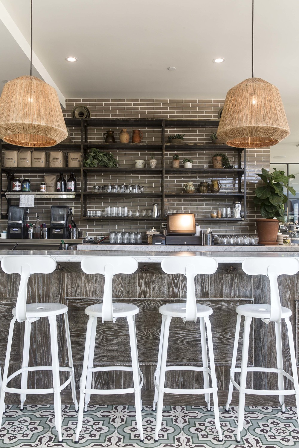 Beautiful rattan pendant lights at Cafe Gratitude in San&nbsp;Diego