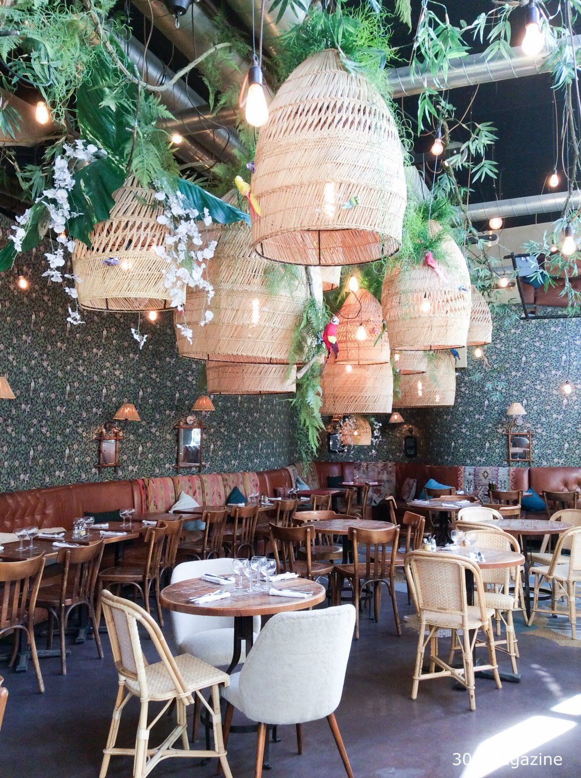How to design cafe like Le Brebant Paris with rattan pendant lights