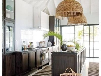 Kitchen and Dining Room with Rattan Pendant&nbsp;Light