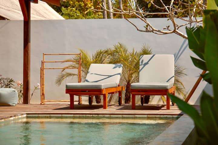 Pool chairs and pool views.